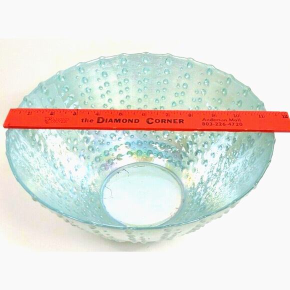 Three Hands Bumpy Glass Hand Painted Bowl Made in Turkey Scalloped Hobnail 11x6 - Picture 2 of 9